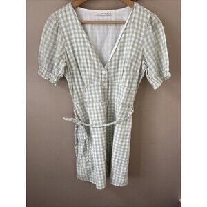 Abercrombie & Fitch Women’s Small Gingham Mini Dress Green White Cotton Button